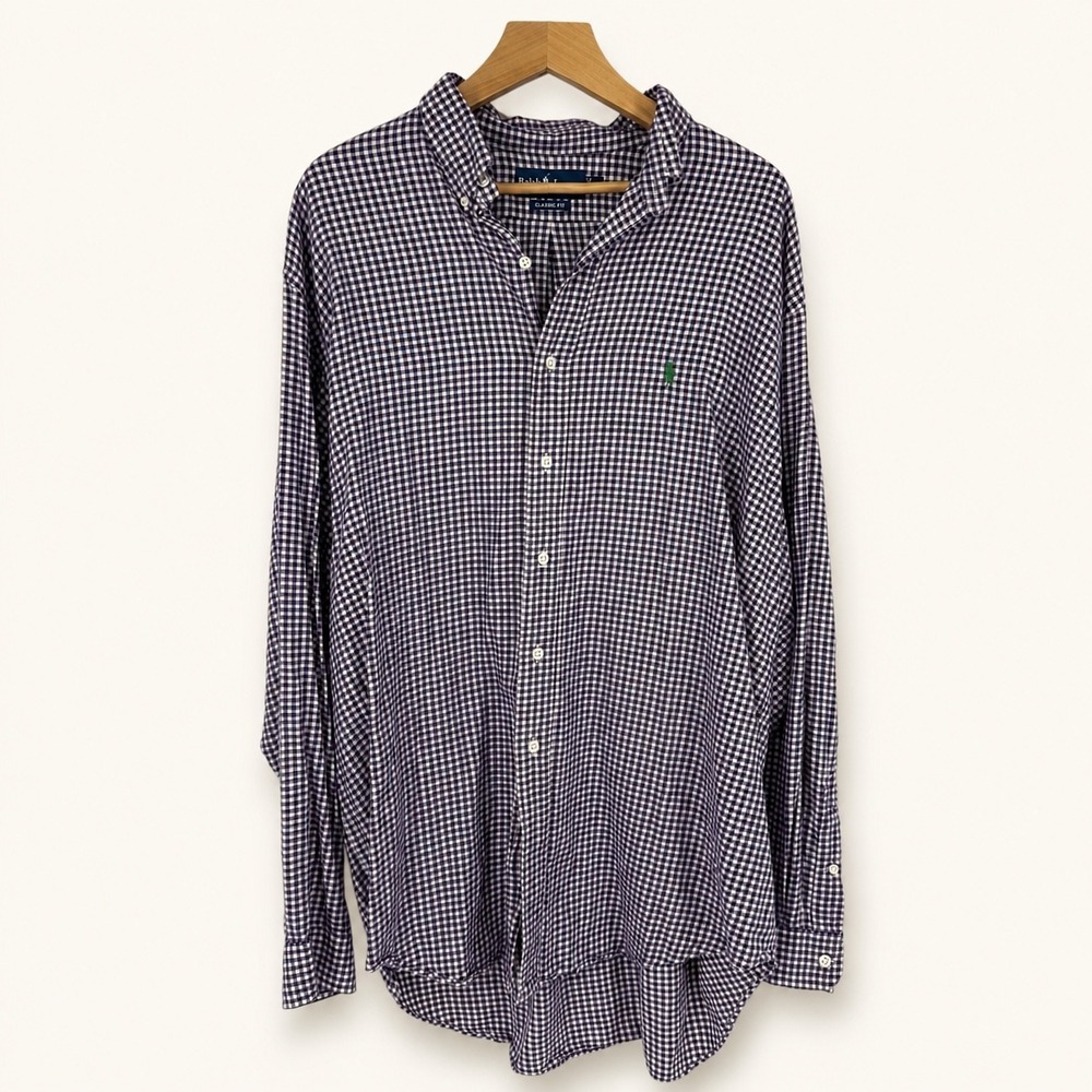 Polo Ralph Lauren Mens XL Button Down Shirt Purple Gingham Classic Pony Preppy
